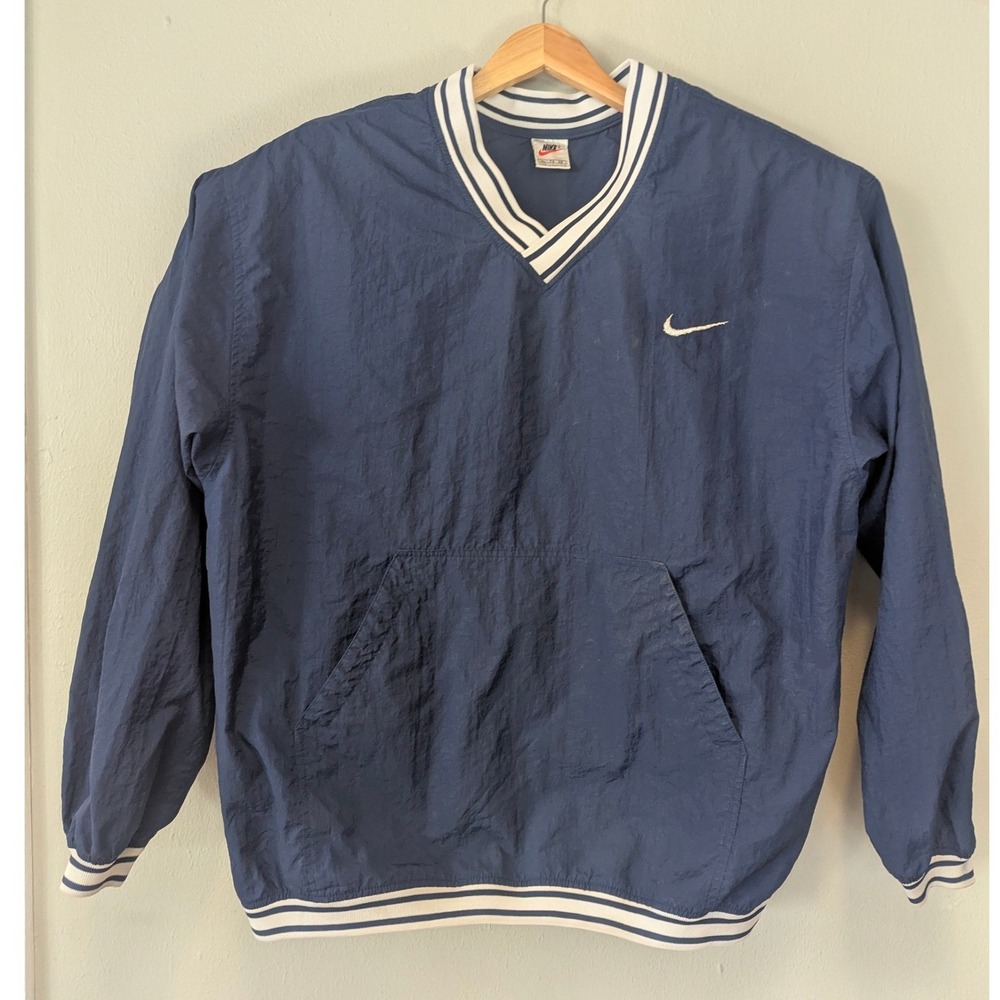 Vintage Nike Windbreaker Pullover Mens XL Blue V Neck Striped Trim
